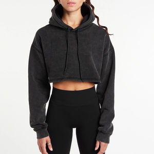 Logo personnalisé Streetwear femmes sweat pull Gym sweats à capuche femmes sweat à capuche dames décontracté haut court à capuche - Product Image 1
