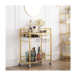 Estante de cocina móvil con bajo MOQ dorado personalizado con estante para vino y soporte para vidrio fabricante de carrito rodante para bebidas al por mayor - Product Image 1