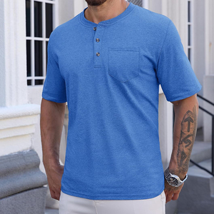 T-shirt homme respirant à manches courtes de couleur bleue avec poche avant conception personnalisée à séchage rapide T-shirts pour hommes - Product Image 1
