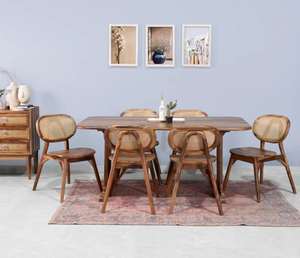 Ensemble de salle à manger moderne de luxe en bois massif chaise de travail en rotin 6 places personnalisées meilleur mobilier de haute qualité hôtel école salon - Product Image 2