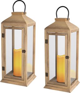 Portavelas de madera de estilo rústico con paneles de vidrio para velas seguras adecuado para la decoración del jardín o patio de la sala de estar - Product Image 3