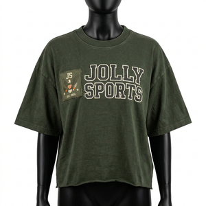 Camiseta Premium de Algodón Jersey 220 GSM para Mujer, Talla Grande, Verde Oliva, Estilo Urbano, con Estampado Gráfico y Logotipo en Parche, de Secado Rápido - Product Image 5