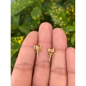 ต่างหูทองคำ 14k ดีไซน์เรียบหรู ประดับด้วยซิทรินรูปหัวใจทันสมัยและเพชรเป็นหินหลัก เหมาะสำหรับงานแต่งงาน งานหมั้น หรืองานปาร์ตี้ - Product Image 3