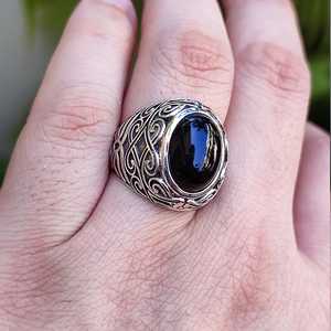 Anillo de Plata de Ley 925 con Ónix Negro, Hecho a Mano, Estilo Boho, Anillo de Promesa con Piedra Preciosa Negra Natural, Piedra de Nacimiento de Julio, Color Negro - Product Image 2