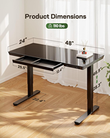 Bureau debout électrique en verre noir personnalisable, minimaliste et moderne, avec réglage en hauteur, pour le gaming, avec tiroir