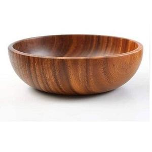 Tazón de madera hecho a mano ecológico con bordes suaves de color natural e ideal para decoración del hogar o servicio diario de comida de la India - Product Image 1