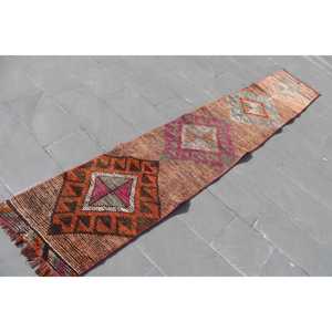 Turkish Vintage Herki <b>Rug</b> 1.8x10.6 ft, Orange <b>Runner</b> Abstract Wool <b>Rug</b> - Product Image 4