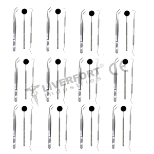 12 juegos de kits de examen dental Fórceps de algodón, espejos bucales, pinzas escaladores Instrumentos quirúrgicos de acero inoxidable - Product Image 1