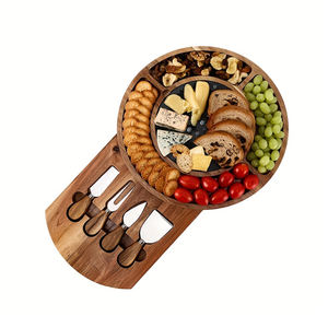 Plateau de service en bois de forme ronde moderne avec poignée en forme de feuille en métal Vente en gros Plateau de service en bois de manguier fait main - Product Image 3