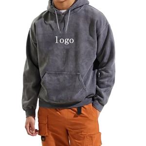 Sudadera con capucha para hombre de algodón 100% de gran tamaño French Terry, ropa de calle Vintage con lavado ácido, logotipo personalizado, Sudadera con capucha impresa para hombre - Product Image 2