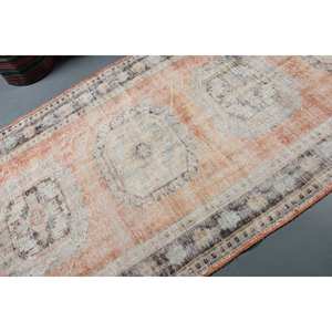 Alfombra turca vintage, naranja y azul de retazos diseño clásico, tejido plano de lana de 4,2x11,3 pies para decoración de sala de estar, respaldo de látex - Product Image 5