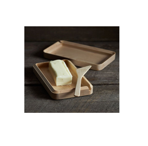 Assiette à beurre en bois avec couvercle et couteaux ensemble boîte de stockage de fromage beurre avec produit en vente - Product Image 5