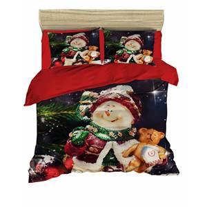 Parure de lit de Noël classique et festive en coton Ranforce pour la maison, impression numérique double, linge de lit de Noël élégant - Product Image 1