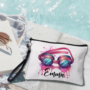 Bolsa de Cosméticos Personalizada para Gafas de Natación Rosas, de Lino y Malla, Estilo Moderno, con Dibujos Animados, Regalo para Amantes del Natación, para Entrenadores y Equipos - Product Image 1