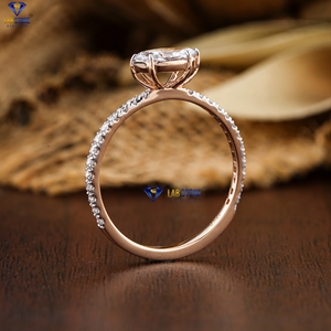 0.72 TDW Marquise & รอบตัดแหวนเพชร18K โรสโกลด์ปูหิน cvd/hpht Diamond Lab - Product Image 5
