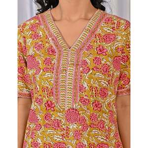 Vestido de Dormir 100% Algodón con Estampado Jaal Hecho a Mano, Camisón Suave Tejido con Diseño Floral y Botones, ODM 3XL para Damas de Honor - Product Image 4