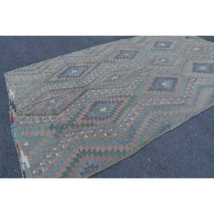 Alfombra Kilim turca Vintage de 6,3x11,2 pies, diseño de retales azul Beige, alfombra clásica de lana para sala de estar, respaldo de látex para uso doméstico - Product Image 2