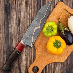 Couteau de cuisine de luxe fait main en cuivre et lame de damas couteau de chef pour anniversaire manche turquoise cadeau pour noël avec couvercle - Product Image 6