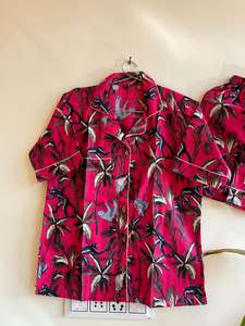 Ensemble pyjama en coton biologique rose 100% pour adultes et femmes vêtements de maison respirants et doux impression de singe sexy vêtements de nuit imprimés numériques Plus - Product Image 3