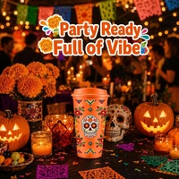 Gobelet à café en plastique personnalisé avec logo, 16 oz, pour Halloween, avec couvercle, sans BPA, réutilisable, pour boissons froides, vente en gros, personnalisable