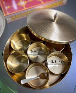 กล่องเครื่องเทศทองเหลือง-กล่องเครื่องเทศ Masala Dani คุณภาพระดับพรีเมี่ยมชุดจัดระเบียบของทั้งหมด: กล่องทองเหลือง7ถ้วยทองเหลือง - Product Image 6