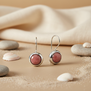 Boucles d'oreilles pendantes vintage en argent avec pierre précieuse rose, plaqué or, or blanc et diamants, bijoux pour femmes pour les mariages - Product Image 1