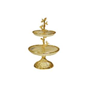 Plateau de service à 3 couches de style Gulf Plateau à noix et fruits en verre plaqué or et en alliage pour la décoration intérieure - Product Image 2