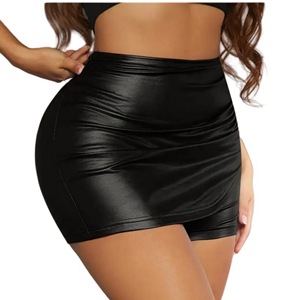 <b>Women</b> <b>Leather</b> Mini Skirt Stretchy Low Waist Skorts with <b>Shorts</b> Side Slit Sexy <b>Short</b> Skirt for Sports Daily Outfits - Product Image 1