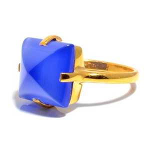 Nouveauté bleu calcédoine bague faite à la main cadeau pour ses anneaux de mariage calcédoine hydro pierre précieuse argent plaqué or bague - Product Image 1