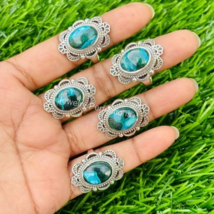 Anillo de Plata de Ley 925 al por Mayor con Crisocola y Malaquita, Joyería de Cristal de Moda para Bodas y Fiestas - Product Image 2