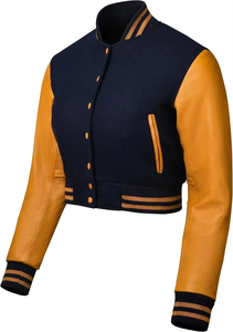 Veste universitaire en laine de haute qualité avec manches en cuir véritable, vêtements d'hiver pour femmes, veste universitaire avec broderie en chenille - Product Image 3