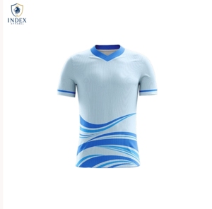 Maillot de football sublimé pour homme Index Apparel, col en V, manches courtes, motif vague bleue, évacuation de l'humidité, coupe athlétique - Product Image 1