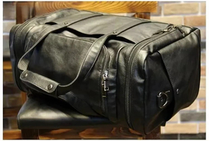 Bolsa de Viaje de Fin de Semana de Cuero con Cierre de Cremallera, Bolsa de Mano Resistente Negra para Hombre - Product Image 4