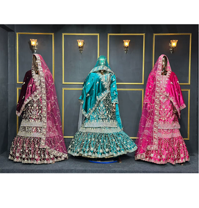 Exquisito Gharara de Terciopelo Farsi para Novia con Doble Dupatta, Corte Amplio y Adornos de Piedras Jarkan en 7 Colores para Boda - Product Image 1