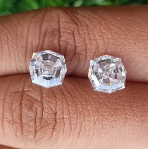 2ชิ้นต่างหูเพชรโมอิสสีขาวแบบปรับแต่งสีขาวทรงแปดเหลี่ยม - Product Image 2