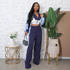 Ensemble de vêtements de sport pour femmes à motif uni, coupe régulière, décontracté, respirant, veste courte à genoux, pantalon large à taille haute - Product Image 4