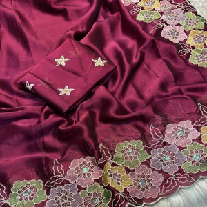 Rangoli Design Belle Fantaisie Coupe Bordure Rampe Prêt Séquence et Broderie C-Pallu Travail Saree Avec Running Blouse Pièce - Product Image 1