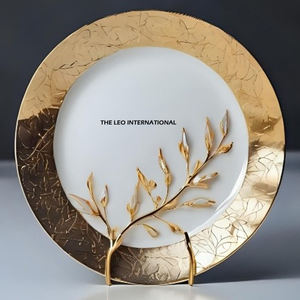 Placa de Metal redonda de lujo con placa de almacenamiento de lados dorados postre merienda fruta servir para mesa de cocina de Hotel decoración del hogar - Product Image 1