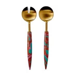 Ensemble de couverts en acier inoxydable pour salade, argenté, avec manche en bois - Product Image 4