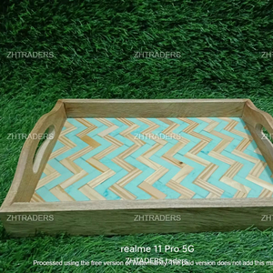 Bandeja de madera con incrustaciones de hueso artesanal de esencia opulenta con pieza artesanal sostenible para mesa de comedor elegante y decoración interior - Product Image 1