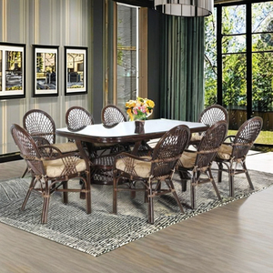 Juego de Comedor VIZIER para 8 Personas, Ratán Hecho a Mano, Diseño Asiático Antiguo, Cómodo, para Hogar, Granja, Exterior, Muebles Directos para el Hogar - Product Image 1