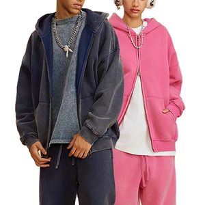 Nouveau design Hommes Unisexe Surdimensionné Zip Up Hoodie Vintage Washed Streetwear Sweat À Capuche - Product Image 1