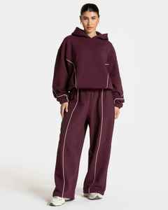 Ensemble sweat à capuche oversize et pantalon de survêtement à jambes larges en polyester et coton, style streetwear confortable pour l'hiver - Product Image 1