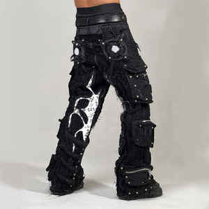 High Street Custom <b>Jeans</b> High Quality Cotton Straight Denim with Black Label Wash Plus Size <b>Button</b> <b>Fly</b> Closure New Arrival - Product Image 3