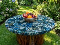 Sceau en résine d'agate polie fait main, motif floral religieux, finition naturelle lavée à la rivière, décoration de luxe pour la maison, modèle de table