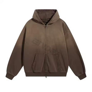 Sudadera con capucha extragrande para hombre, bordada, de algodón 100% de alto gramaje, con cremallera completa y doble cremallera, ideal para ropa urbana de invierno. - Product Image 2