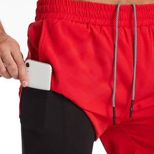 Custom Logo Summer Use Double <b>Layer</b> Athletic Shorts Elastic Waist Shorts Cotton Polyester Made Shorts - Product Image 4