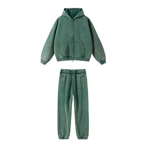 Venta directa de fábrica hombres Casual Vintage transpirable chándales 100% algodón 500GSM pulóver Sudadera con capucha pantalones de chándal invierno OEM - Product Image 4