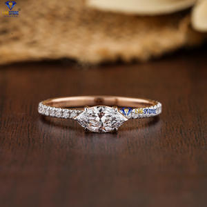0.72 TDW Marquise & รอบตัดแหวนเพชร18K โรสโกลด์ปูหิน cvd/hpht Diamond Lab - Product Image 1