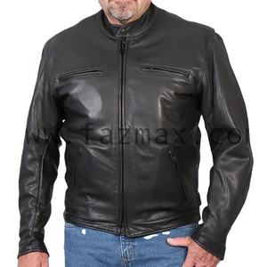 Veste de moto en cuir de vachette épais véritable pour hommes de qualité supérieure fermeture à glissière imperméable respirant grande taille pour la saison d'automne - Product Image 1